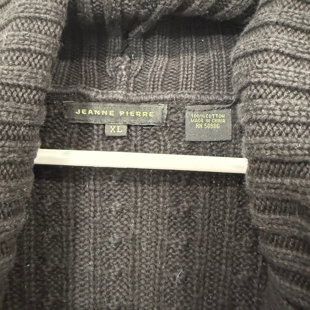 JEANNE PIERRE Black Cable Knit Shawl Collar Sweater Mens XL Cotton‎ - Picture 2 of 5